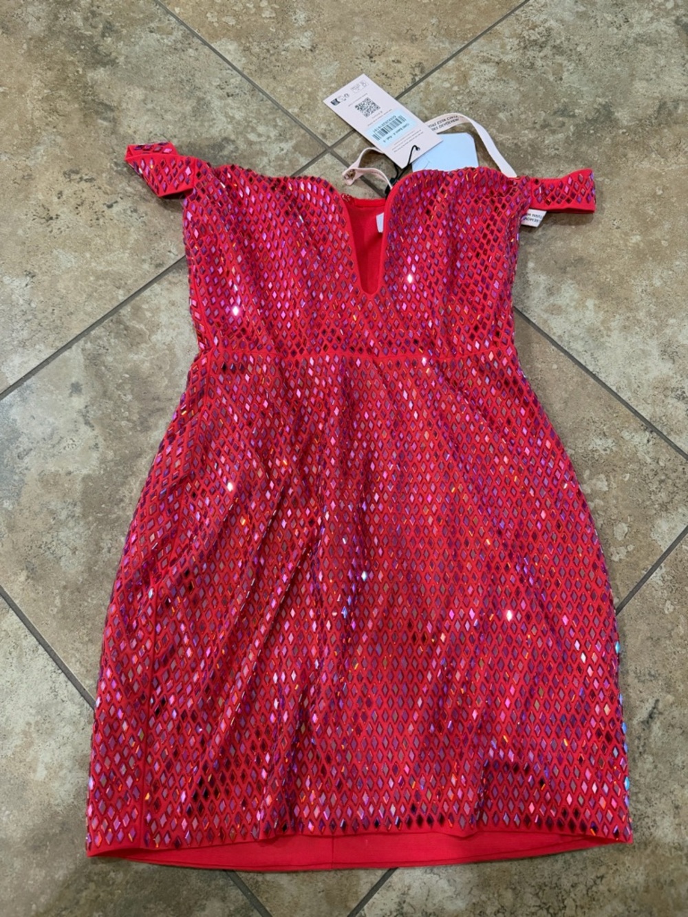 Oh Polly Red Sequin Off-Shoulder Mini Dress
